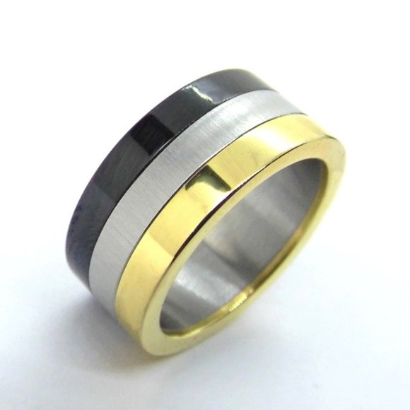 NEW Tri color stainless steel band Ring sz 7 - Picture 3 of 6